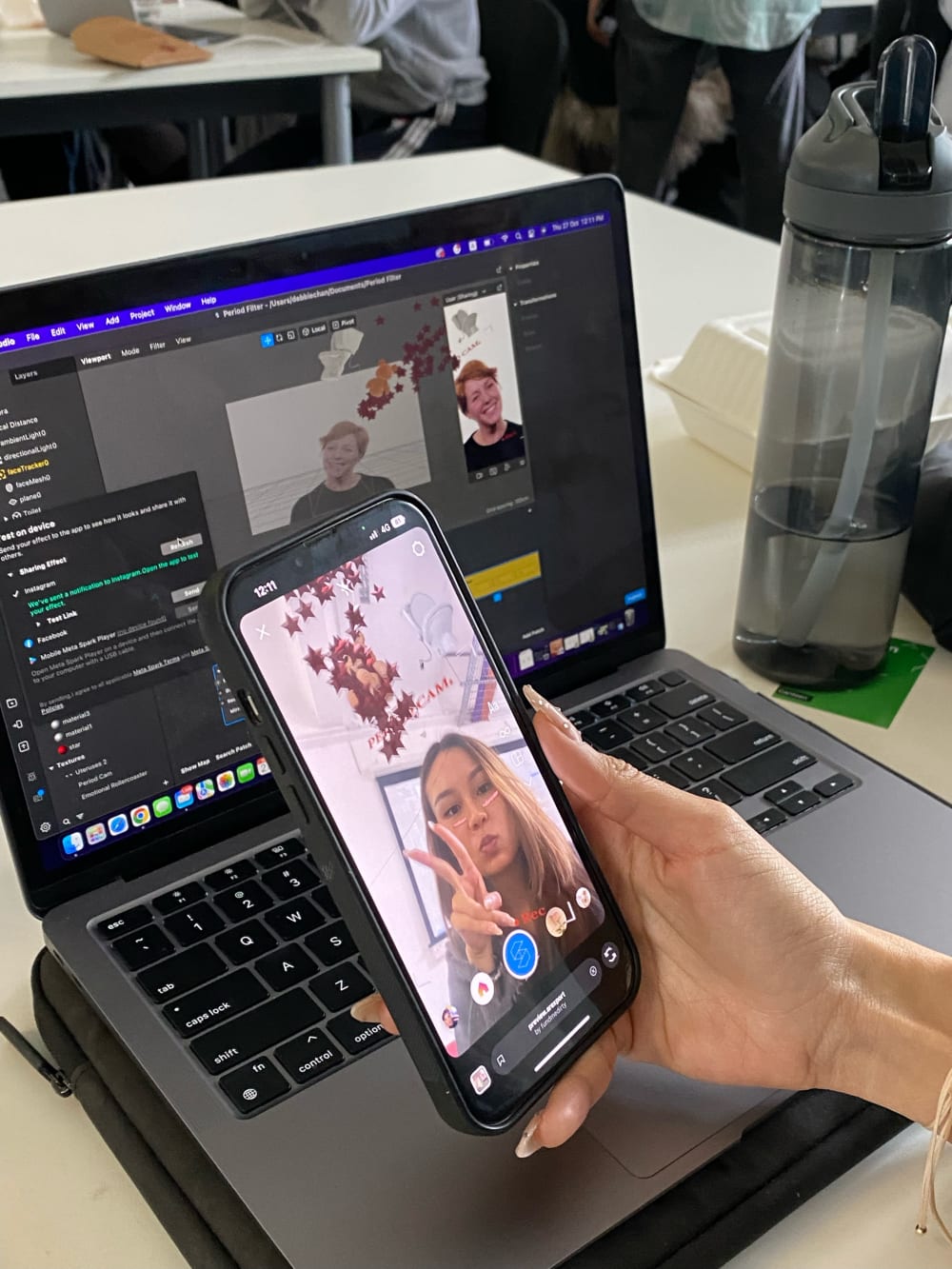 A phone with a virutal face on it