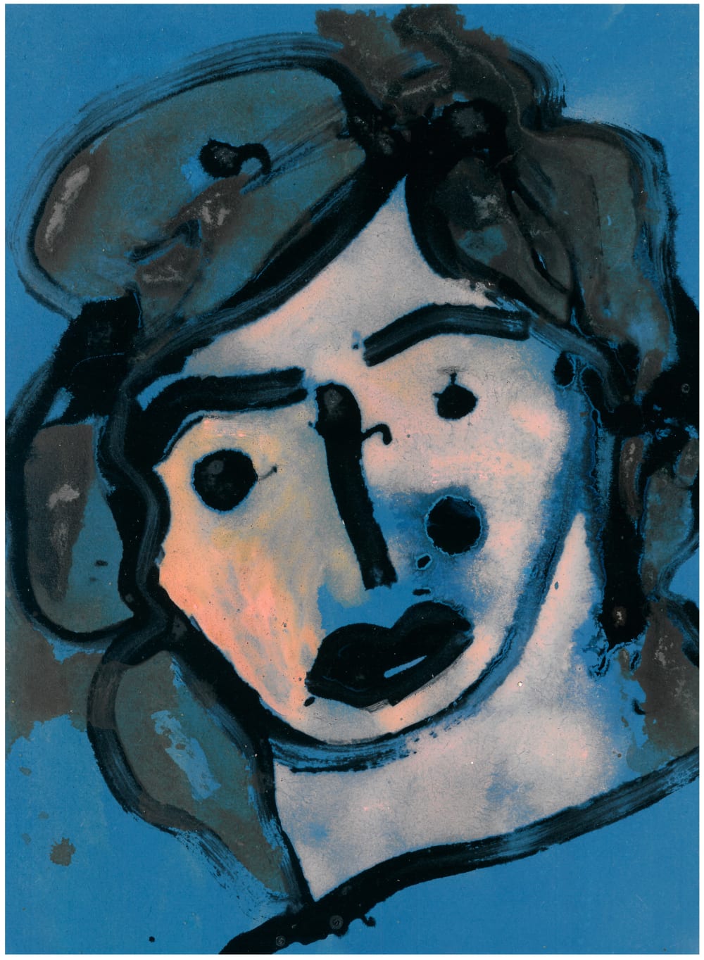 Abstract painting of a face on a blue background