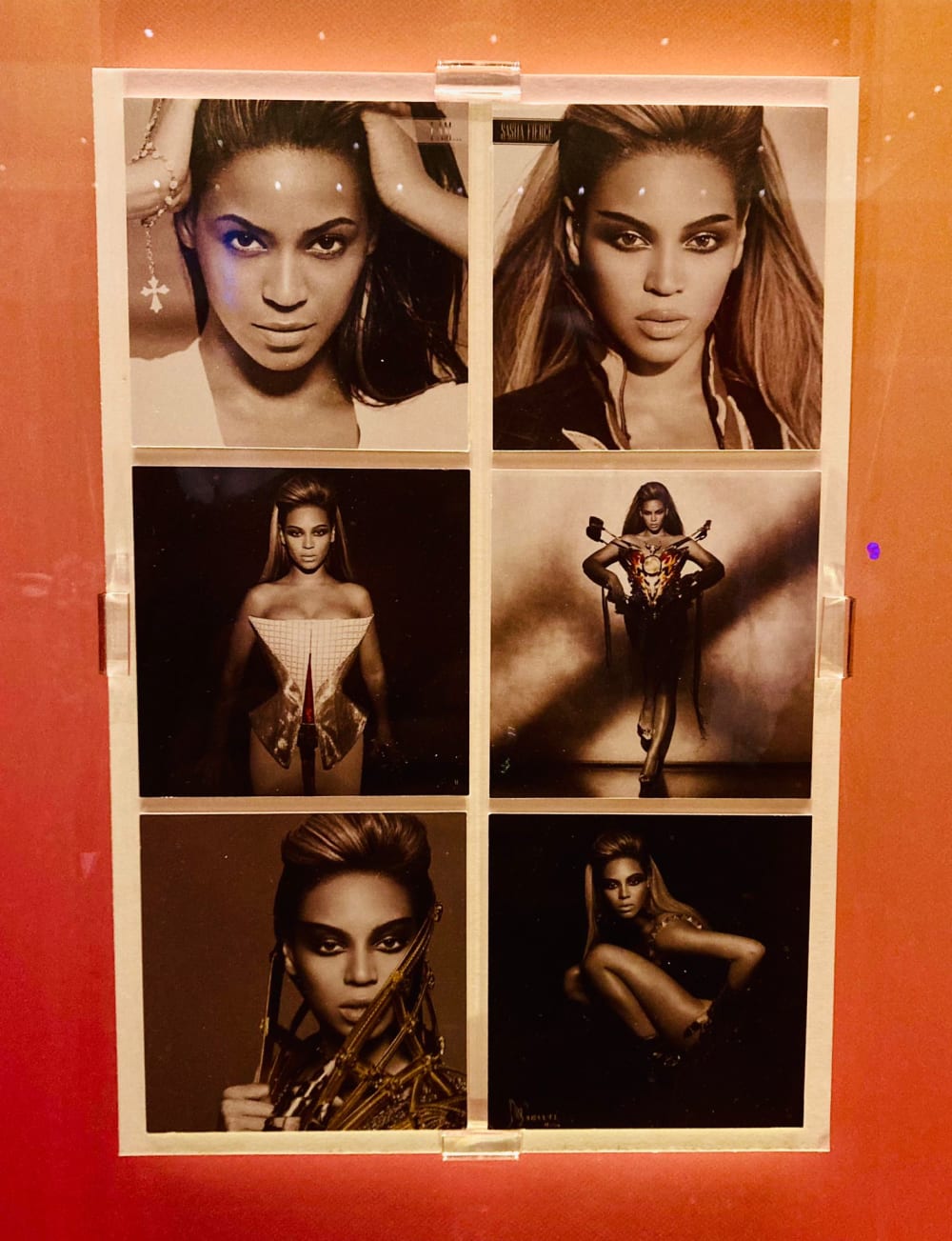 Series of Beyonce headshots with orange background
