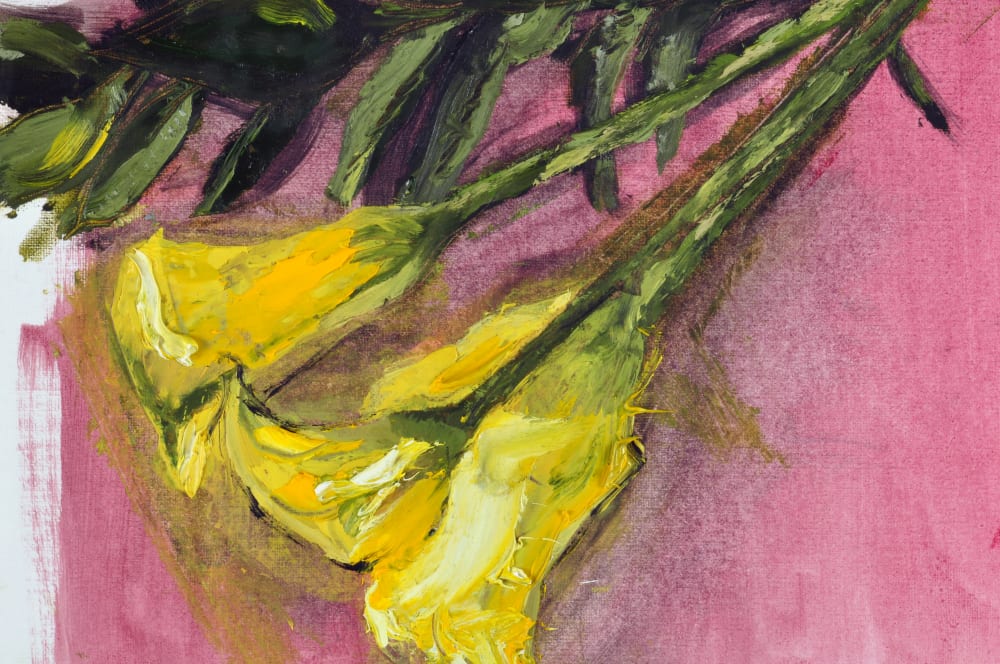 detail of a students oil painting