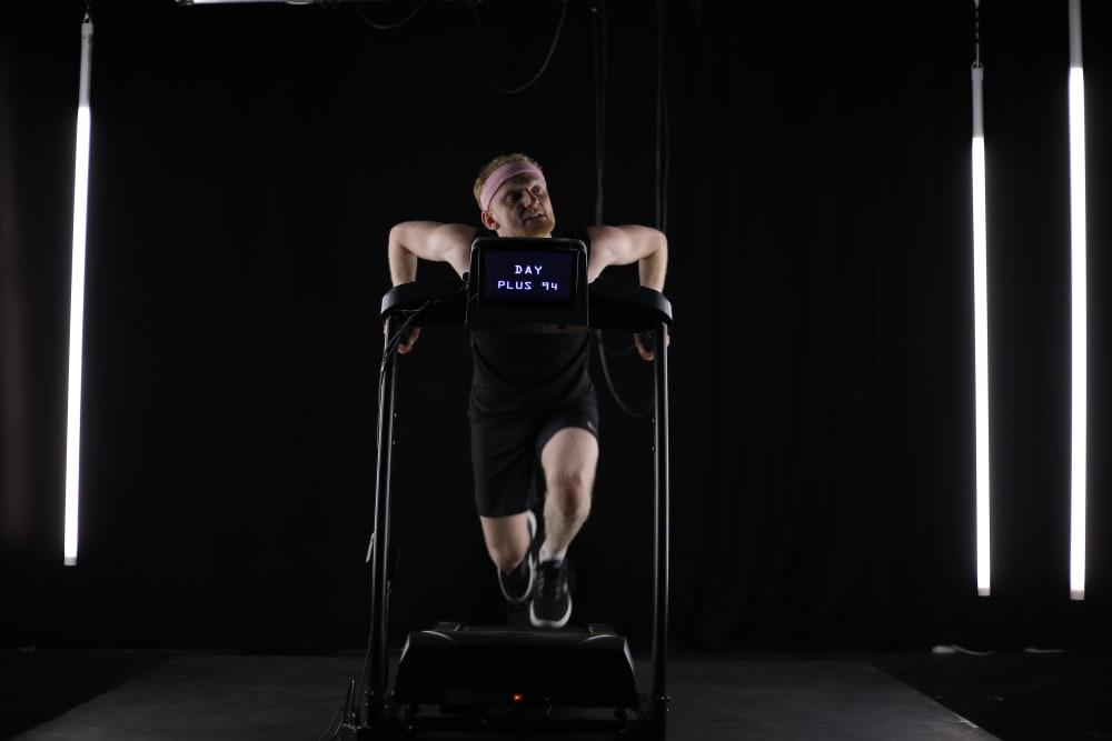 Man falling on treadmill