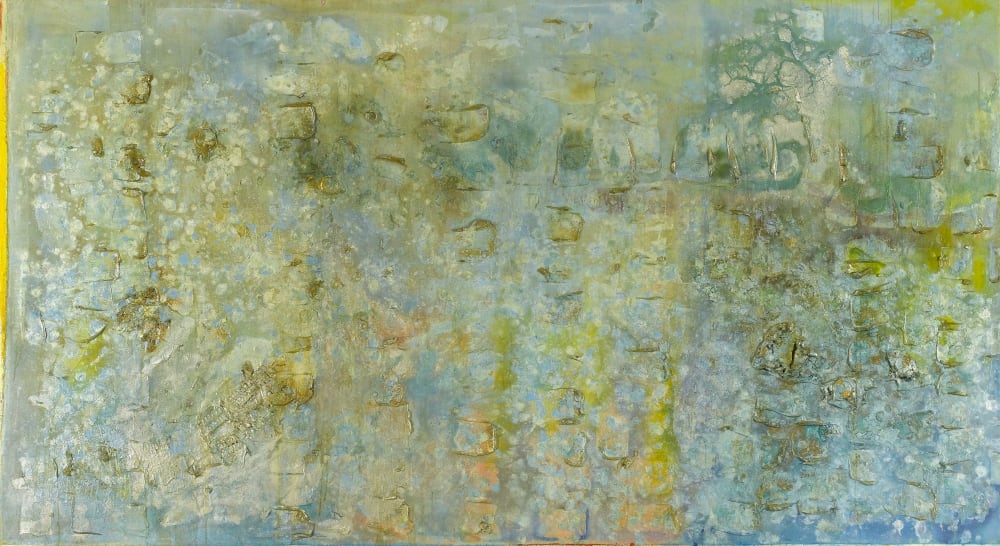 An abstract painting by Frank Bowling.