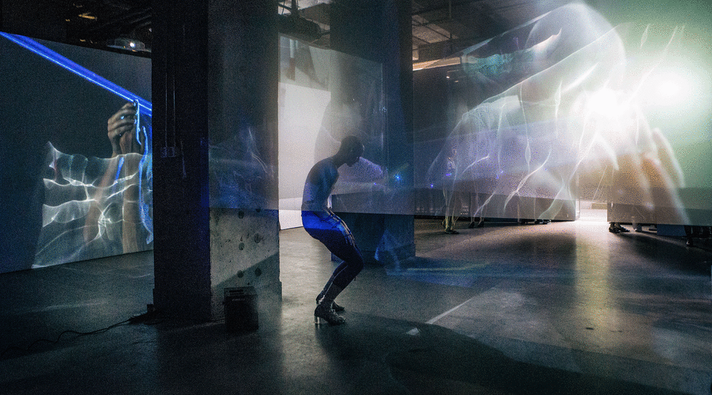 Stage lighting display and dance performer