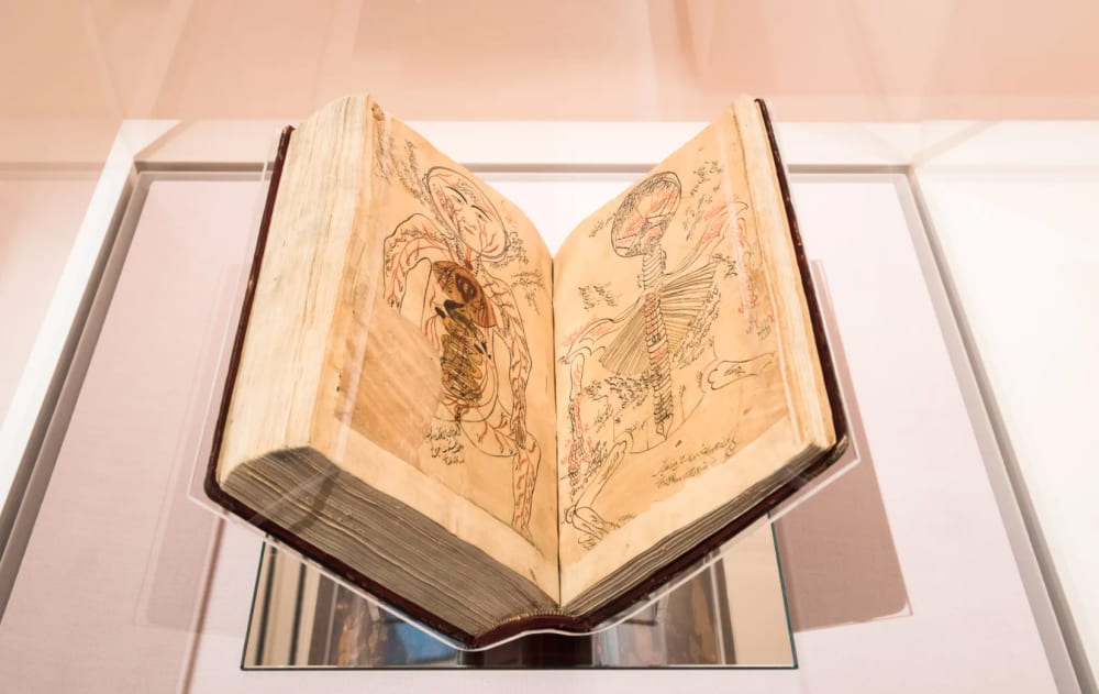 Open book in a glass case