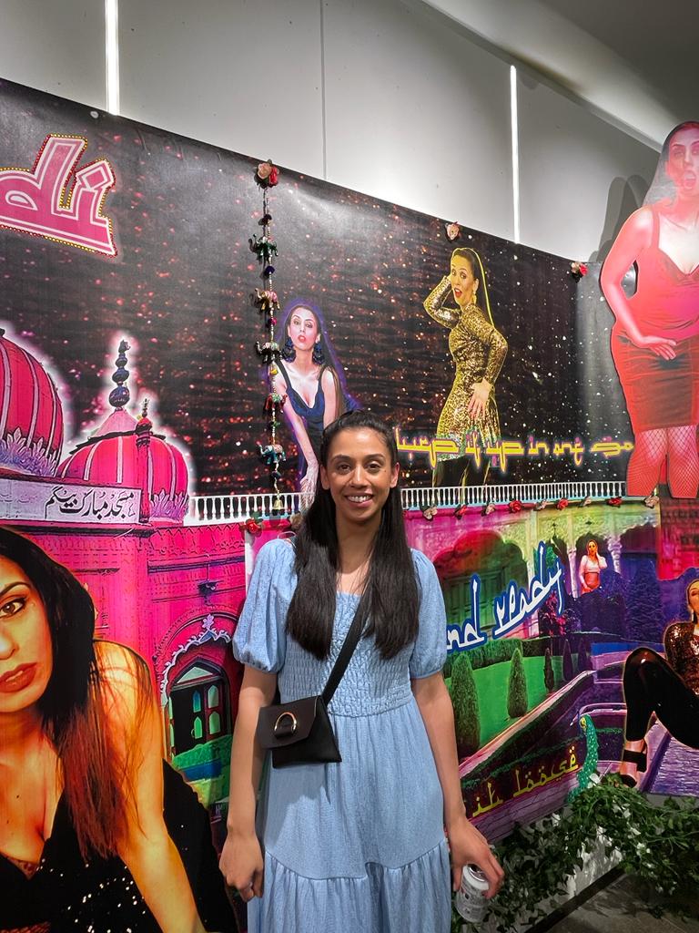 Animated portrait of artist with temple in the background 