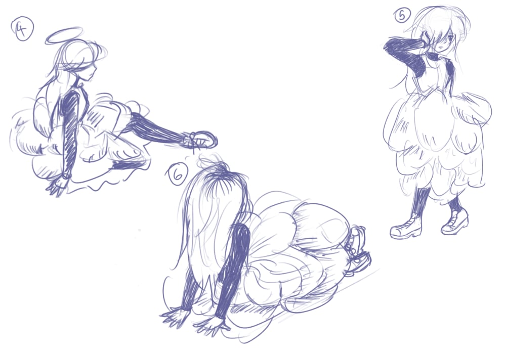 three drawings of a woman in an anime style