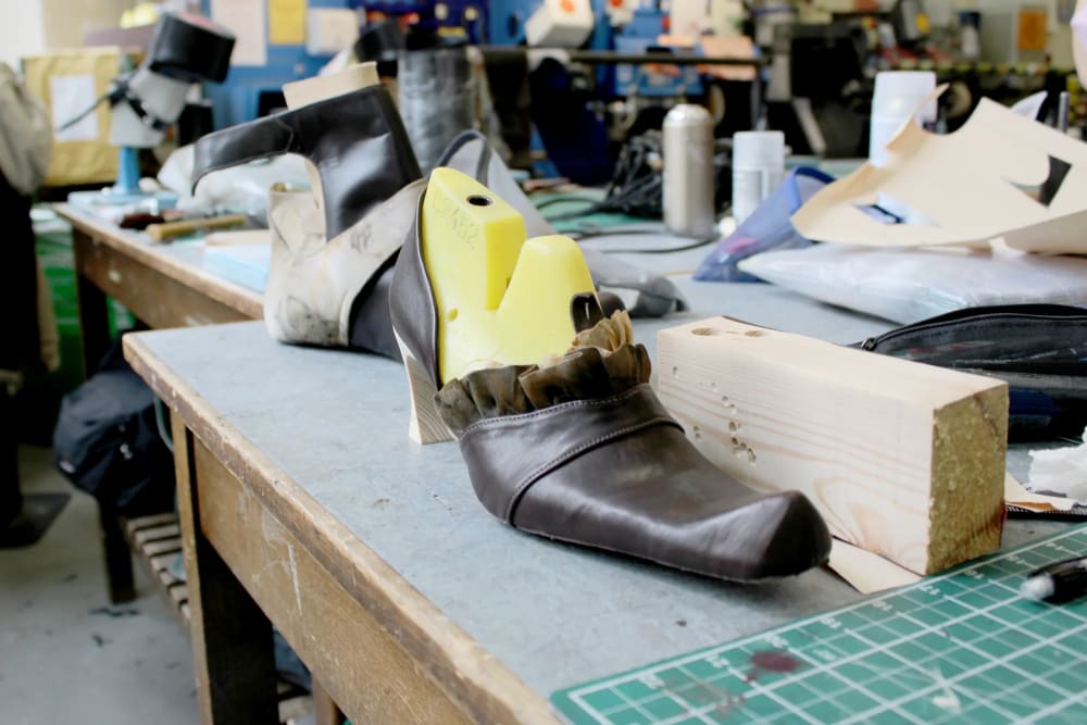 Shoe being made on workshop station