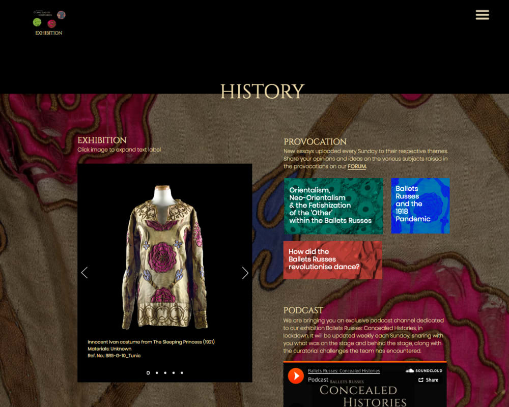Screenshot of ‘History’ themed page