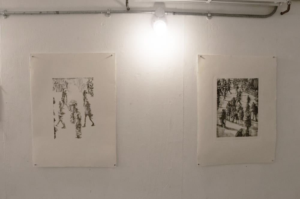 drawing etching on a wall