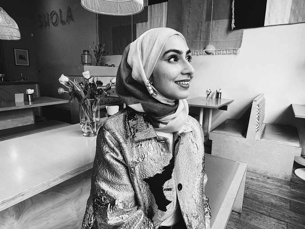 Black and white portrait of Samar