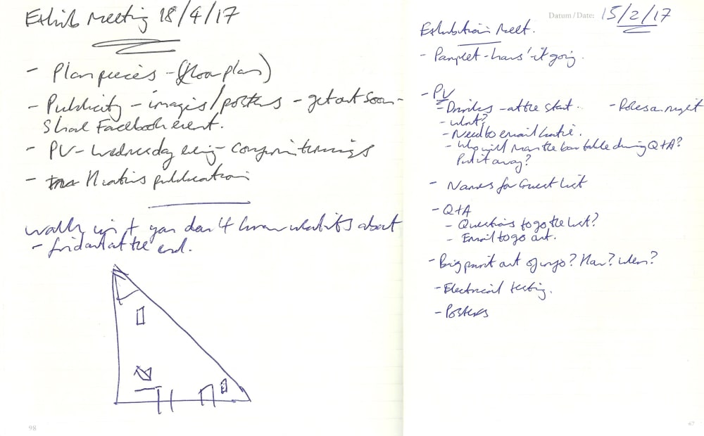 a page from a notebook displaying a plan for an exhibition