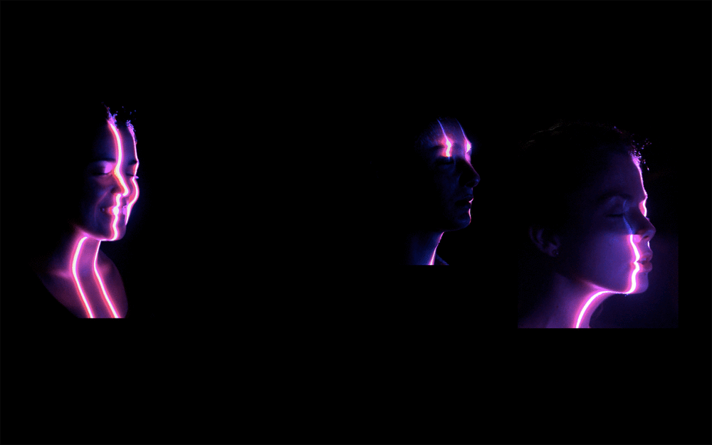 Stage lighting display with image projection of face side profile
