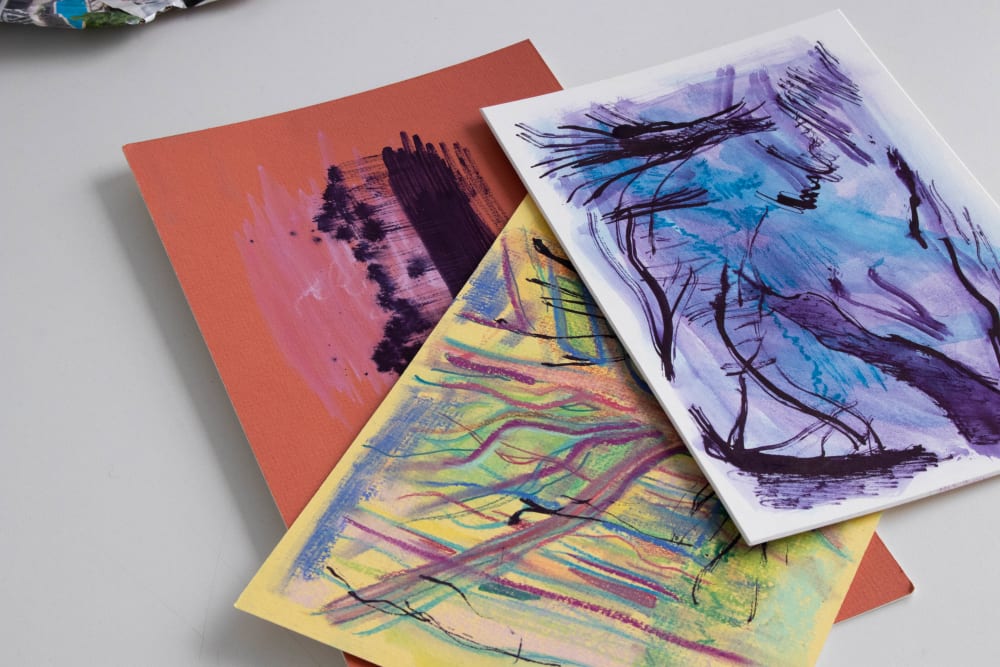 3 drawings laid over each other - they are of various tree scenes.