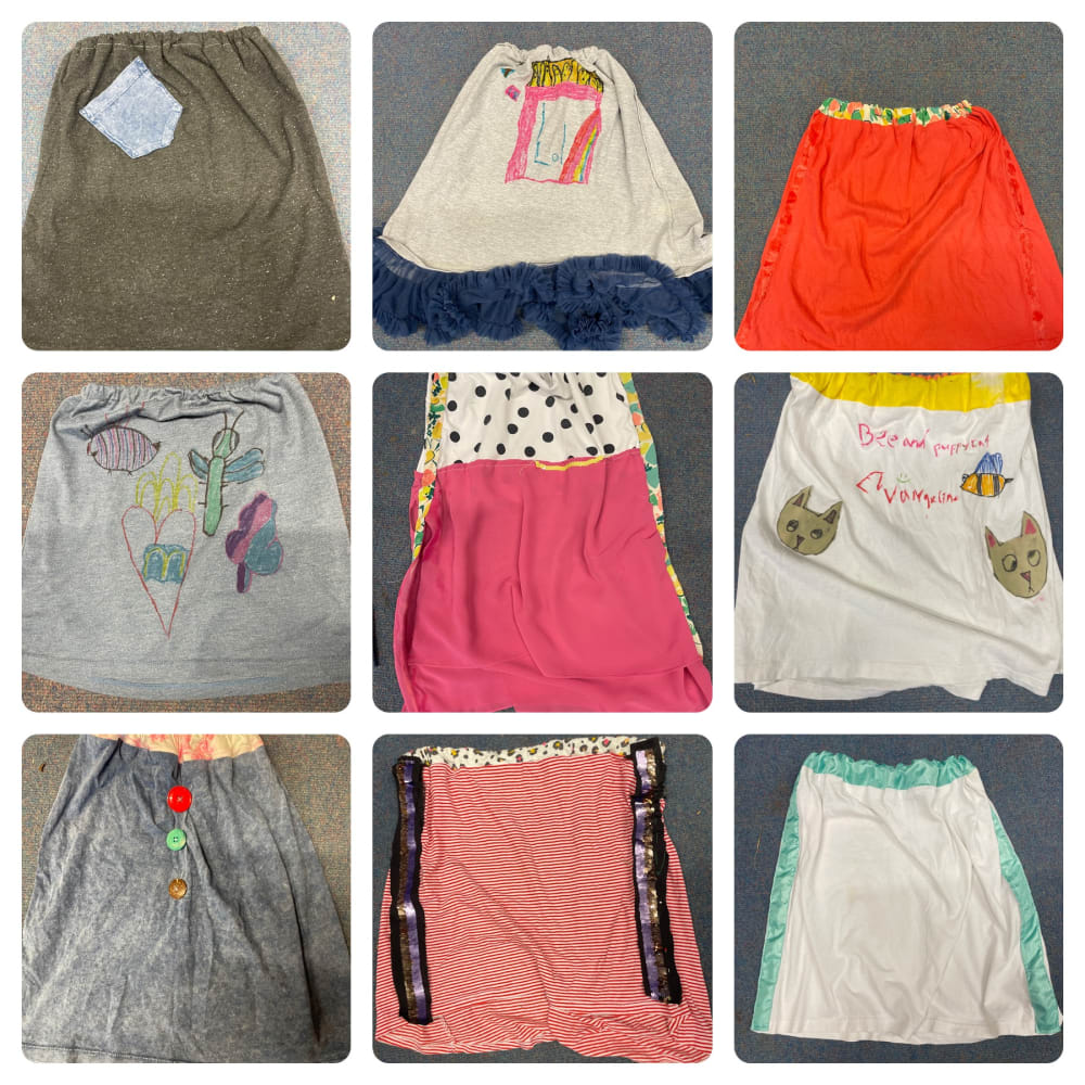 Final skirts made from t-shirts. 