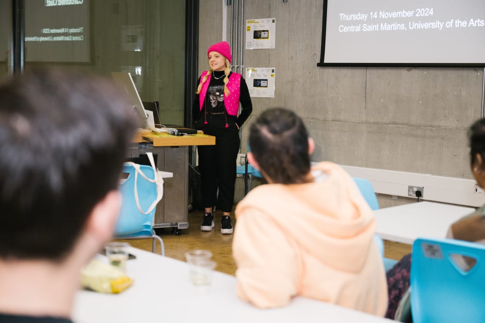 Katie speaking in front of the workshop
