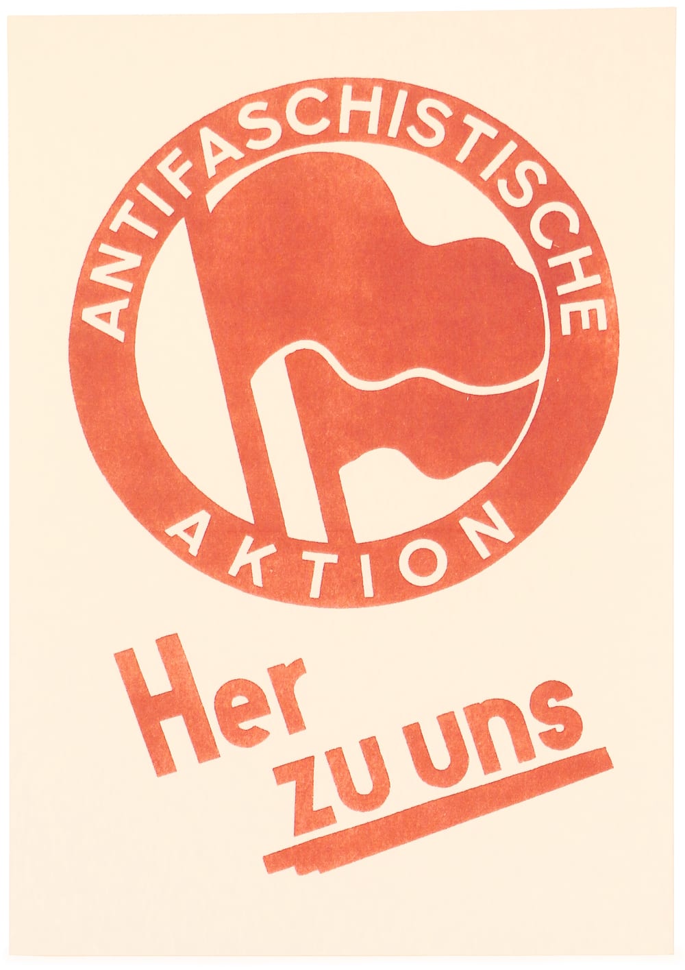 A red and beige poster displaying the words AntiFaschistische Aktion