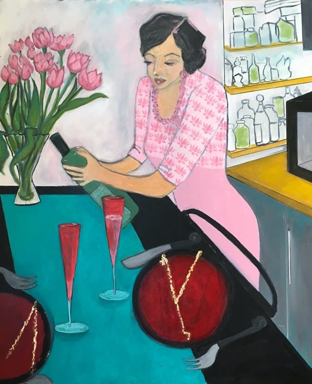 Painting of woman in a kitchen