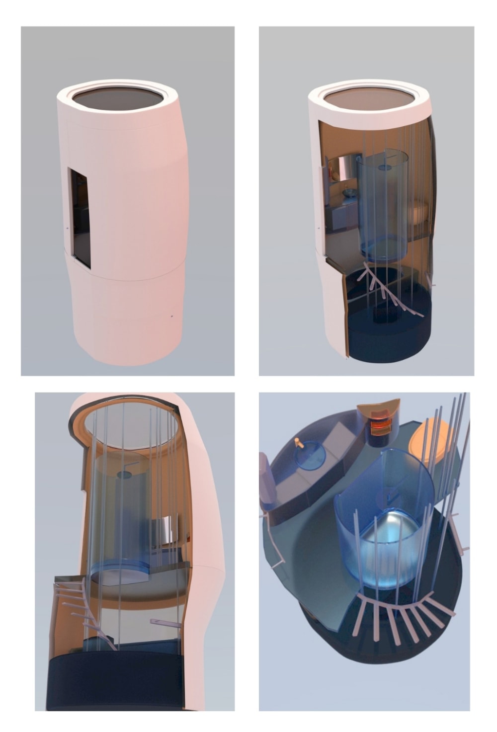 The image shows 4 experimental designs for the bathroom.