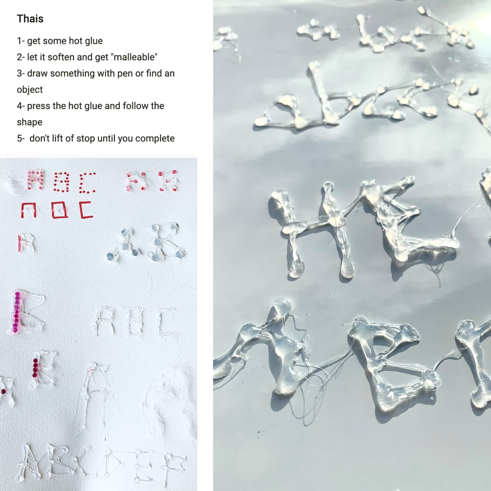 Experimental photos of letters created with glue