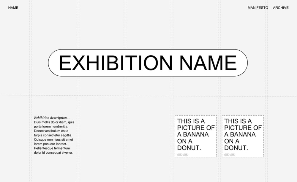 Concept wireframes for digital exhibitions.