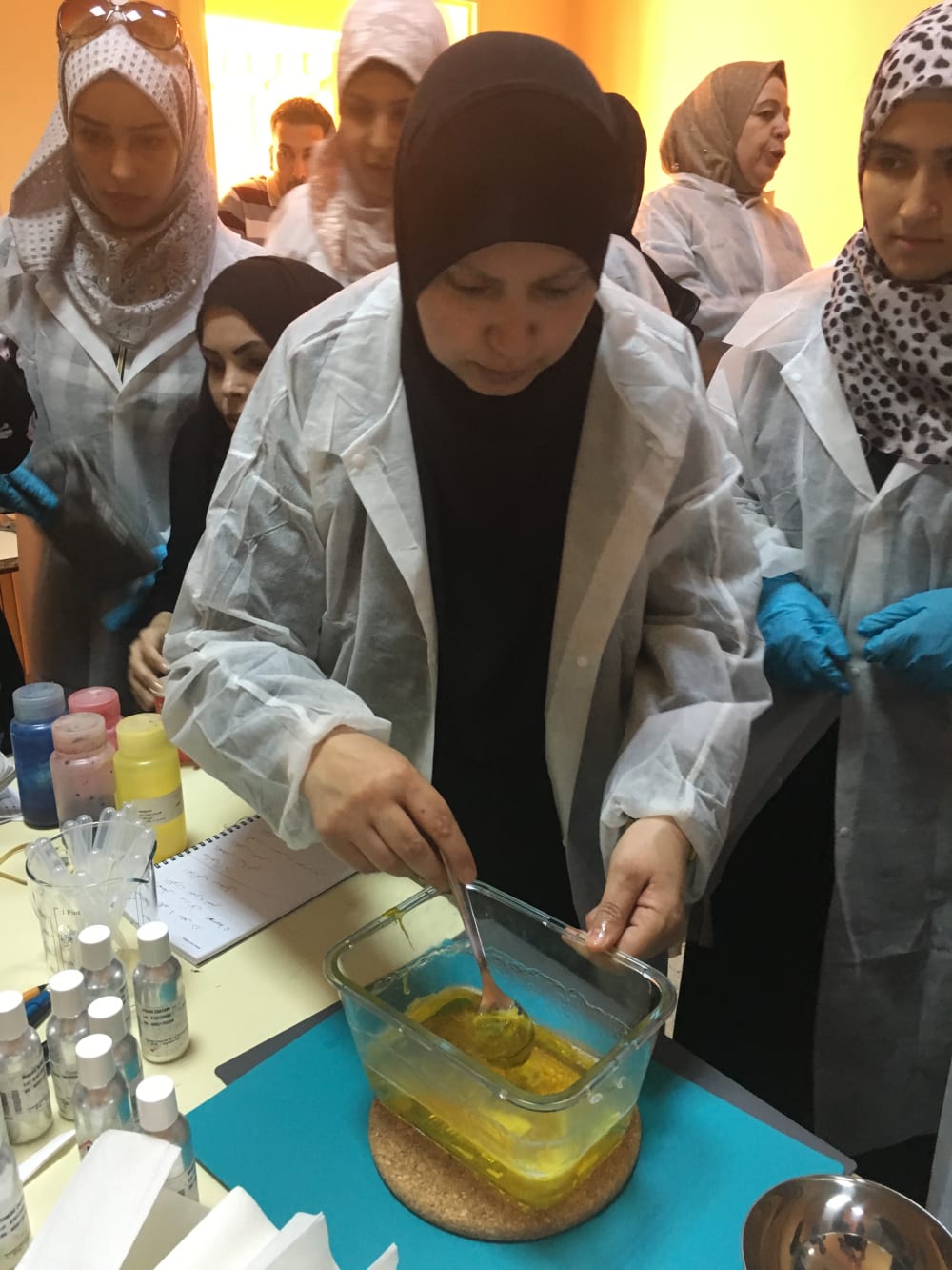Women from Zaatari camp making soap at a workshop.