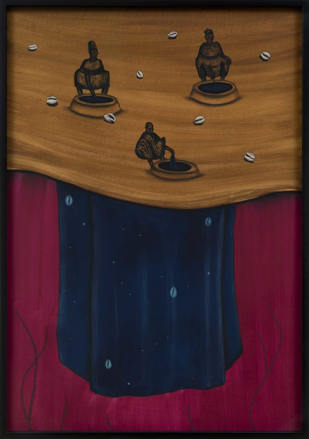 Painting representing people working on coffee lands