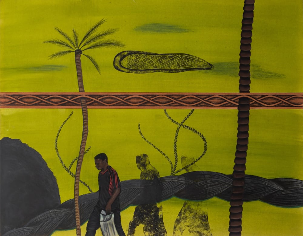 green painting with three people of colour walking in line