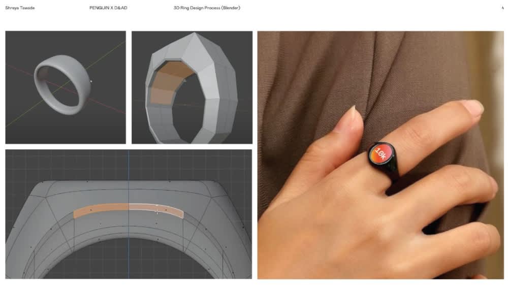 Presentation slide showing a design brief for a reading ring mockup.