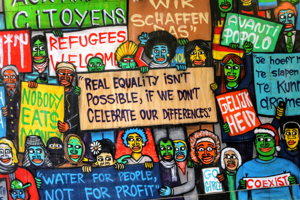 an illustration depicting a protest for human equality