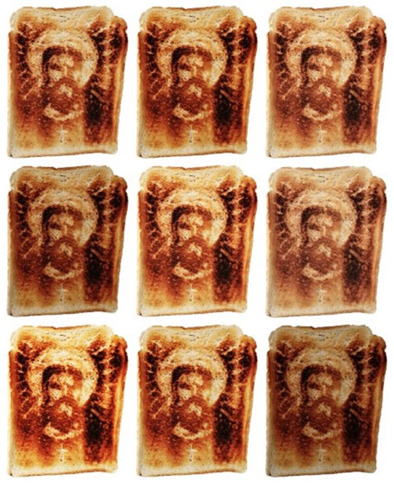 9 slices of toast with jesus' face on them