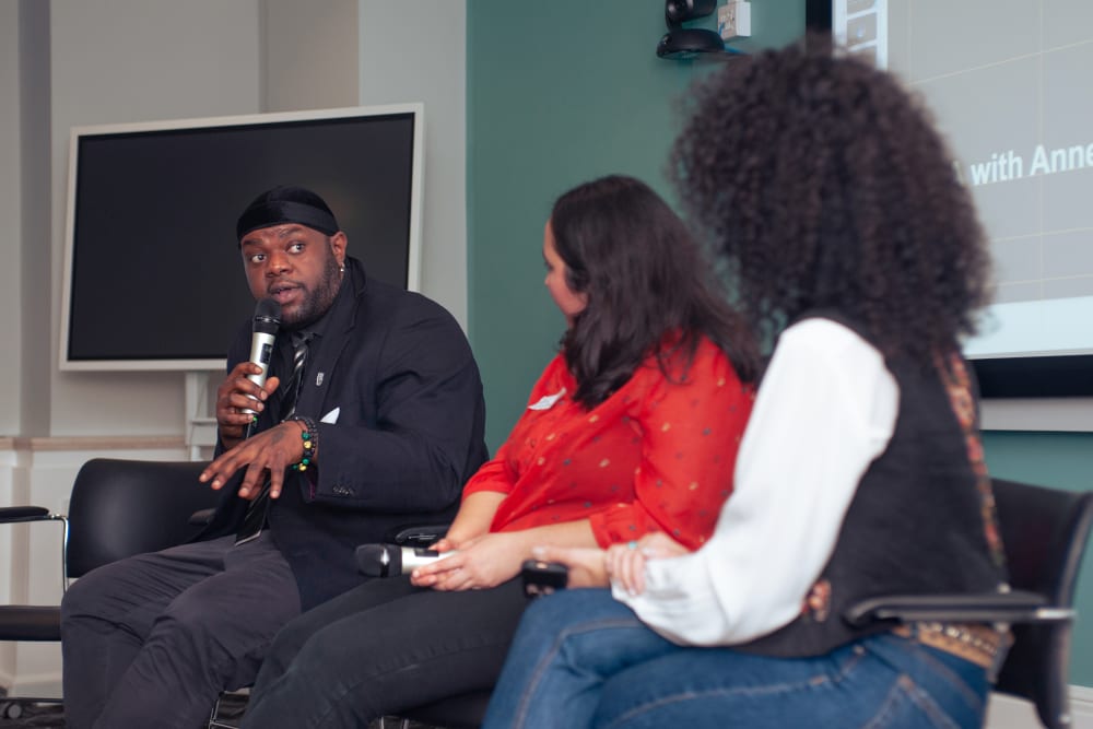 Jordan, Annette and Chiara talking on a panel