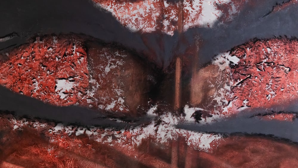 Earthy red, brown and black abstract painting by Joe Devereux.