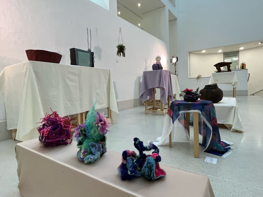 a series of objects displayed for an exhibition