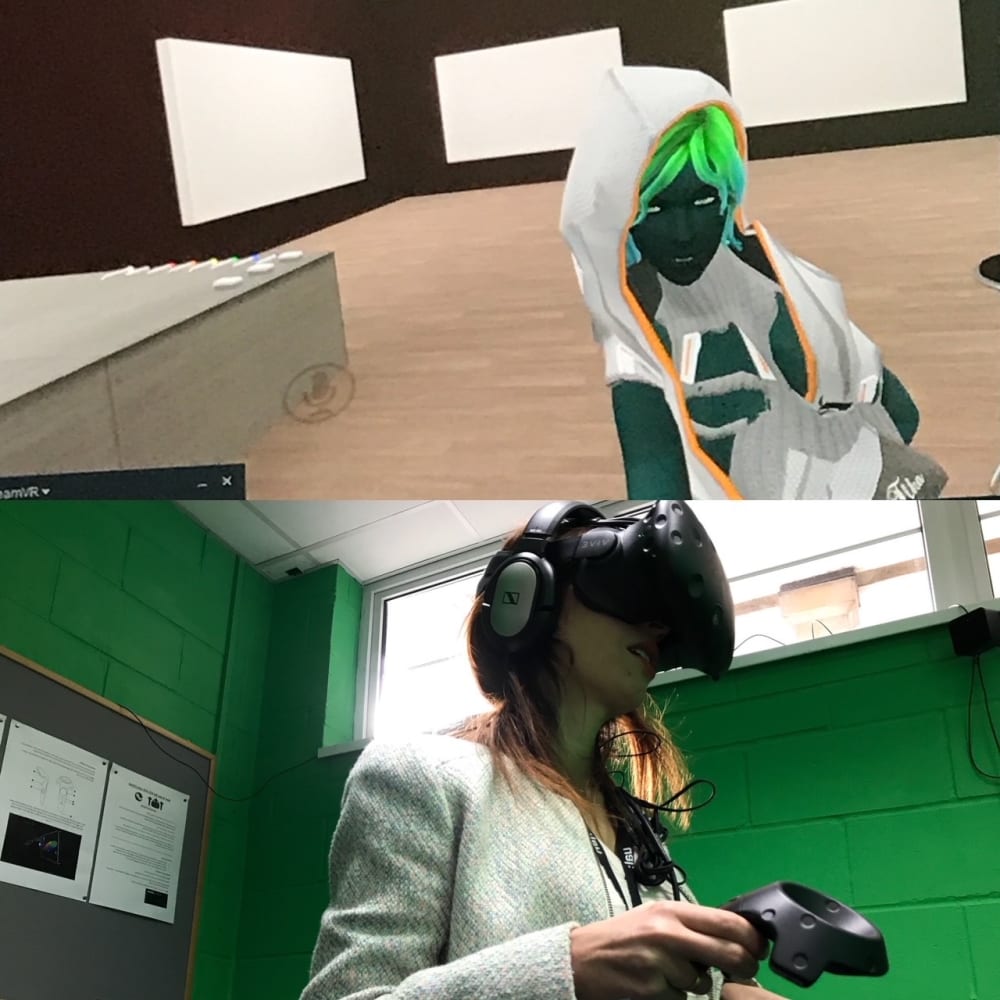 Lois Rowe inside an AI work by artists Mathis Anthony and Manolis Perrakis. Ars Electronica 40th Anniversary Festival, Linz, Austria, 2019. Photo by Jonathan Kearney.