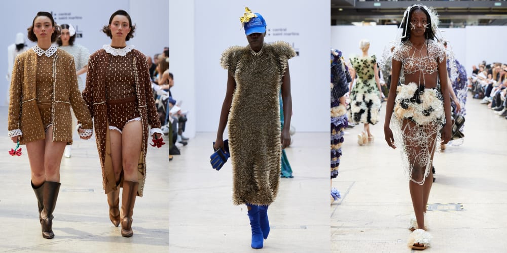 A trio of images of models on the catwalk at the BA Fashion Show