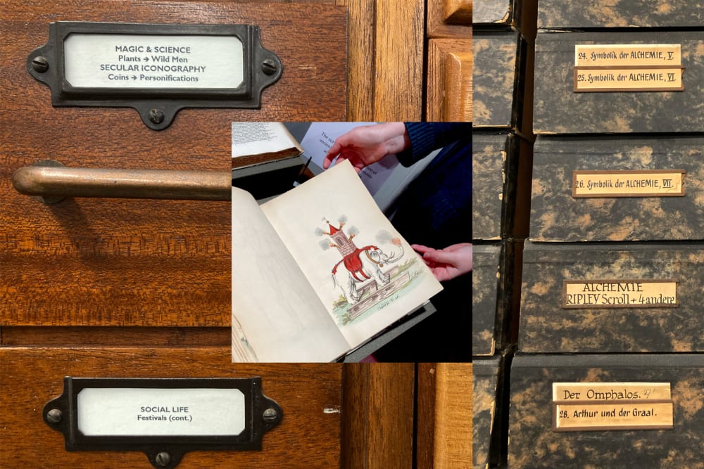 an image of a book overlaid on a photograph of filing cabinets