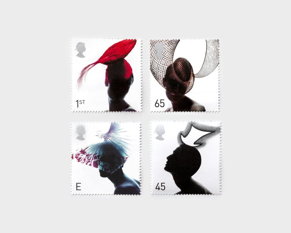 4 Royal Mail stamp designs with different hats on