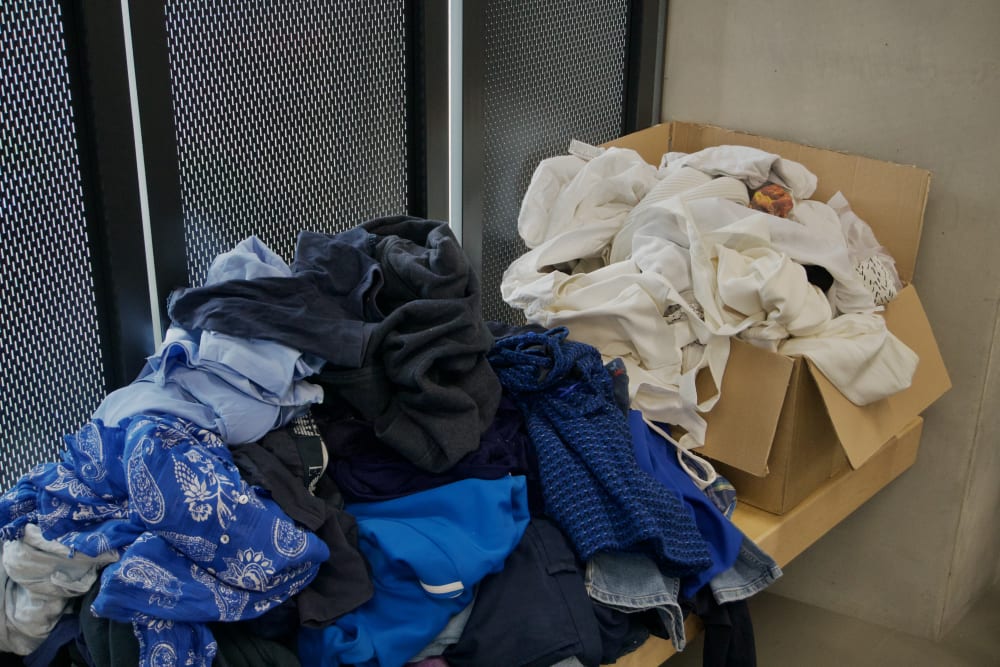 Boxes with textile waste.