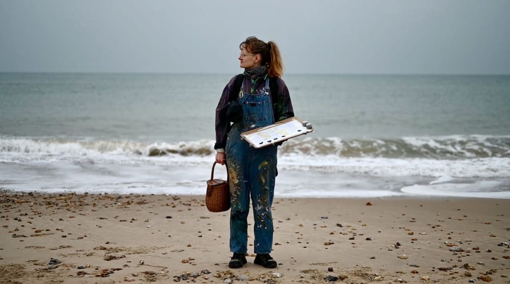 Picture of Helena Traill painting by the sea