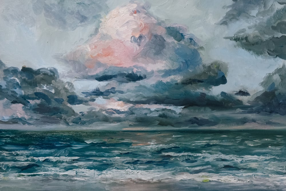 Clouds over the ocean oil on canvas painting