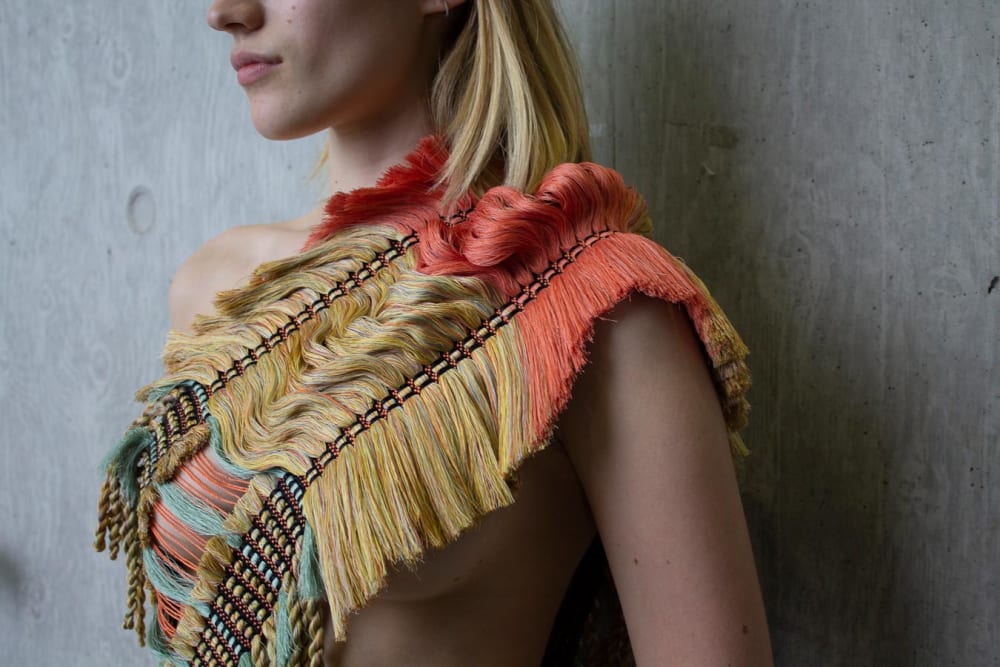 Fabric construction laid over female body