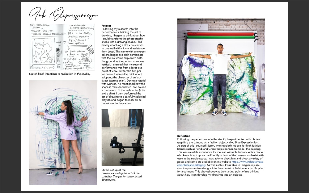 A double page spread, the title ink expressions is printed at the top of the left page. there is text and images across the pages made to look like a magazine.