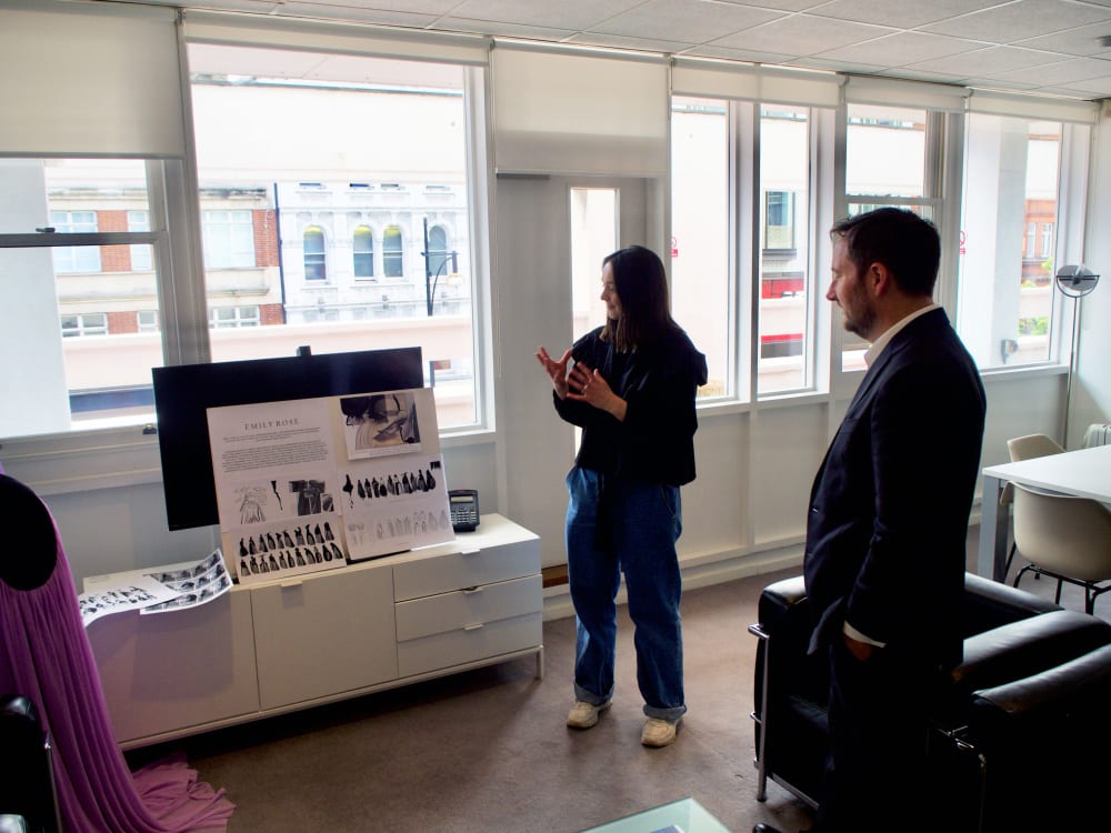 Emily Saunders explained her idea to the Head of College, Andrew Teverson. Photography by Una Lote Andzane