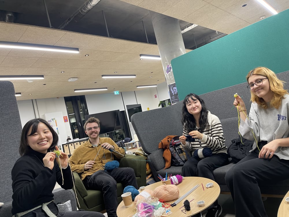 happy smiling knitters