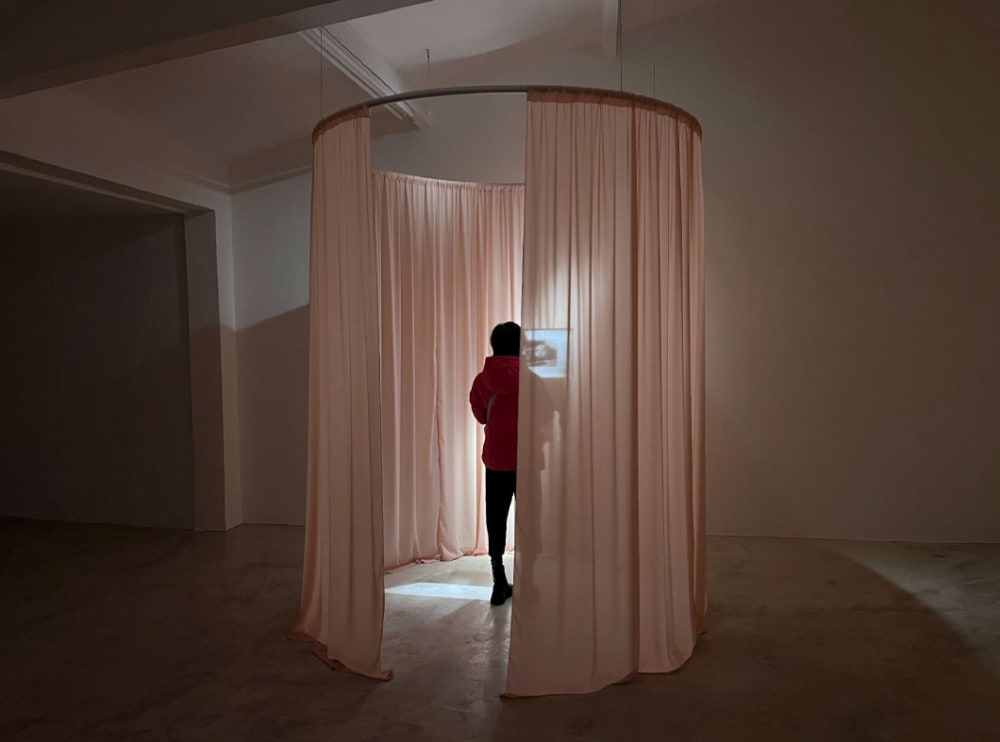 Art installation with circular curtains