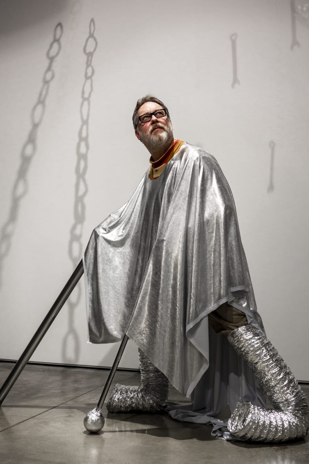 Jim Moir in costume in Bauhaus style