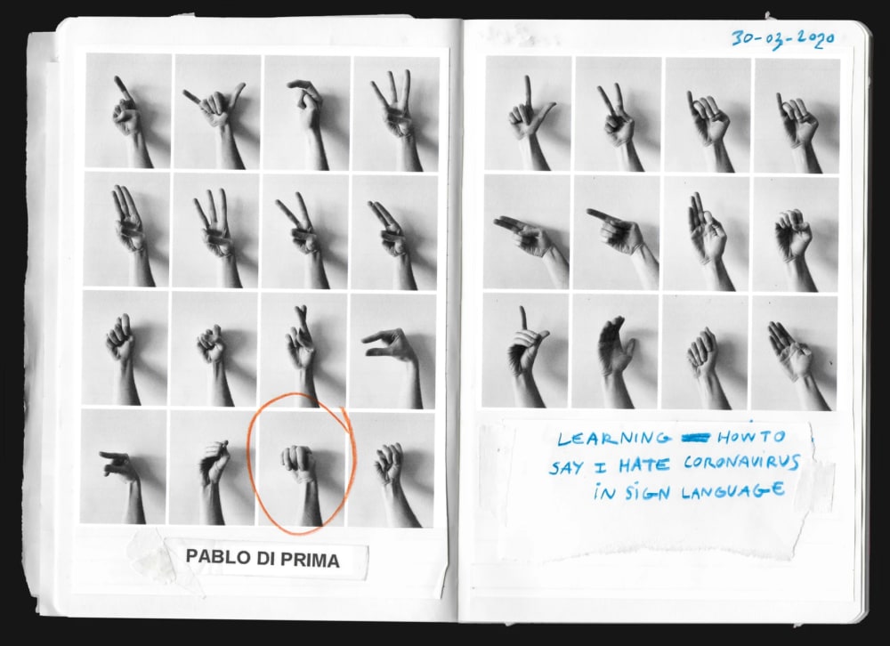 Collection of black and white phogtographs of hands making different signs