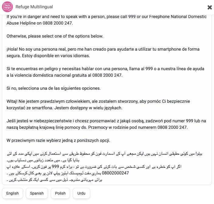 Screenshot of chatbot conversation