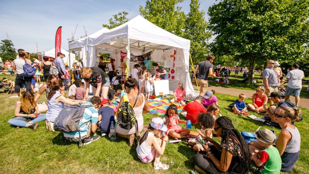 People gathered in a park