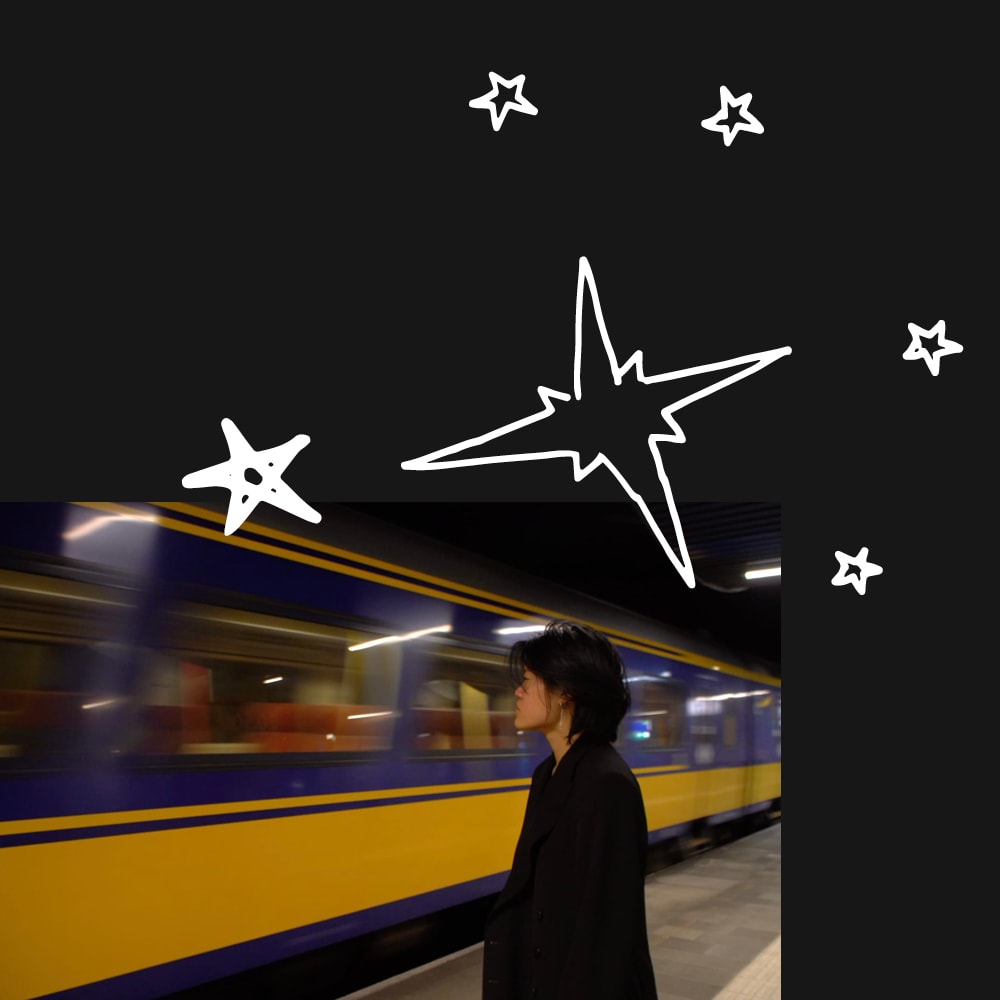 Image on person getting on a tube